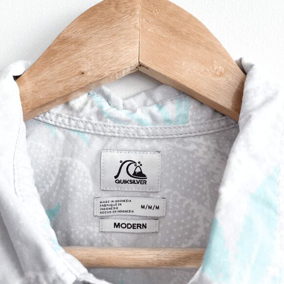 Quiksilver Mens Modern Fit Shirt Button Down Short Sleeve Floral Blue Gray Sz M - Picture 3 of 7